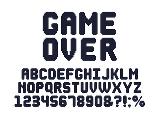 Poster - computer 8 bit game font. retro video games pixel alphabet, 80s gaming typography design and pixels 