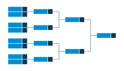 Vector championship single elimination tournament bracket or tree diagram in blue color isolated on a white background. Fields for eight players or teams. It is suitable for all kinds of sports