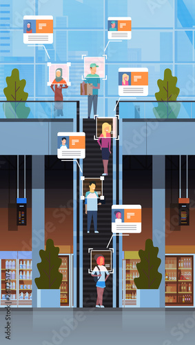 retail store visitors moving staircase escalator identification facial recogniti Poster Mural XXL