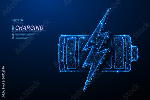Fotografía Abstract polygonal light design of battery with lightning symbol.