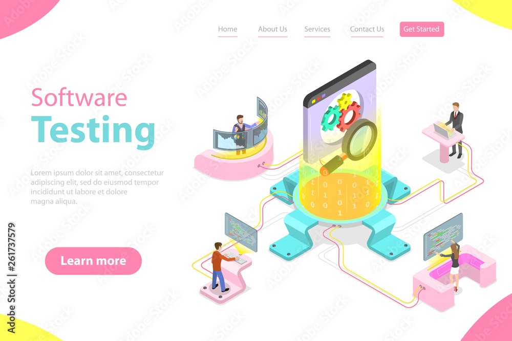 Isometric flat vector landing pate template of software quality ...