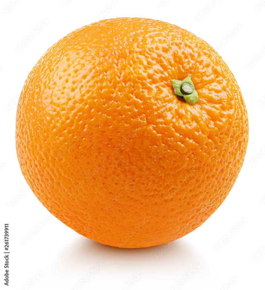 Single ripe whole orange citrus fruit with shadow isolated on white ...