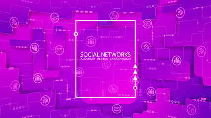 Poster - Global social network. Future. Vector. Violet futuristic background. Internet and technology. Virtual reality and modern science. Abstract image of dots and lines. Geometric background.