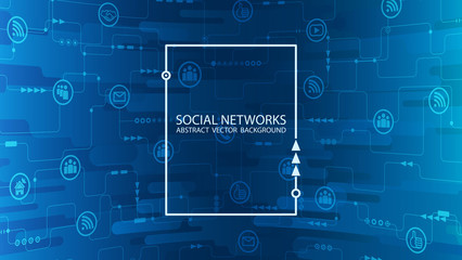 Poster - Global social network. Future. Vector. Blue futuristic background. Internet and technology. Virtual reality and modern science. Abstract image of dots and lines. Geometric background.