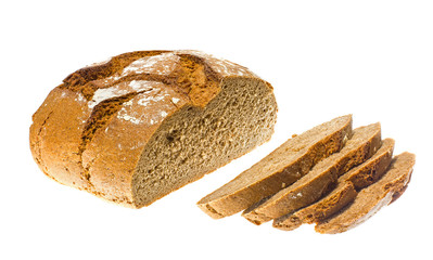 A loaf of traditional round rye bread is isolated on a white background. Round rye bread isolated on a white background