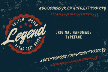 Wall Mural - Legend. Script font. Custom motor. Cafe racer. New York. Coffee logo. Hand made font and logo.