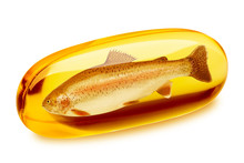 Fish Oil Pill, Omega 3, Isolated On White Background, Clipping Path, Full Depth Of Field