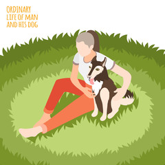 Poster - Ordinary Life And Dog Isometric Background