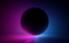 3d Render, Black Ball In Neon Light, Abstract Background, Blank Sphere, Globe Model, Laser Show, Esoteric Energy, Abstract Background, Ultraviolet Spectrum