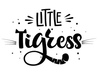 Wall Mural - Little Tigress hand draw calligraphy script lettering whith dots, splashes and whiskers decore.