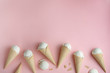 © Елена Григорович - Homemade ice cream in a waffle cones on pink background. Copy space for a text