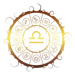 Wall Mural - Astrological symbols in the circle. Golden metallic gradient. Scales sign