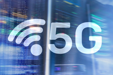 Wall Mural - 5g network, 5g internet connection concept in digital background. smart communication network concep