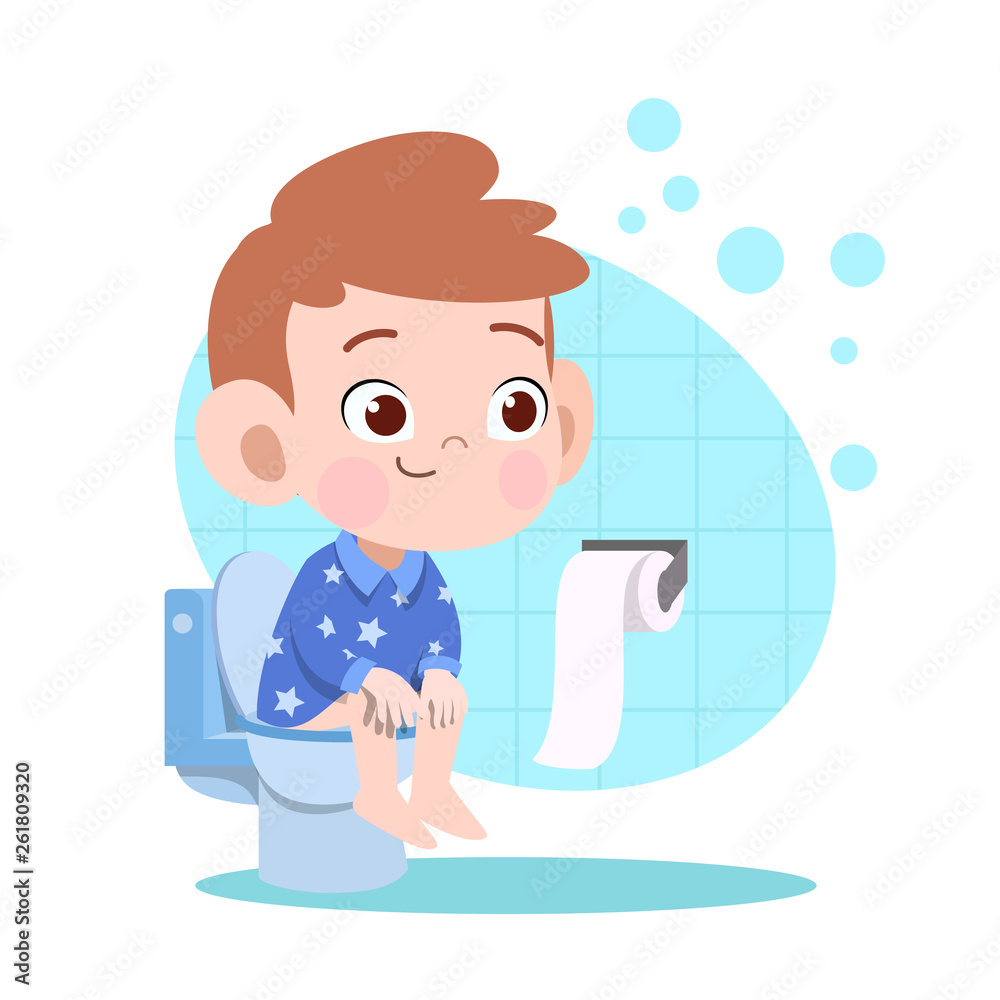 pooping boy kid boy pooping in toilet vector illustration の Stock ベクター | Adobe Stock