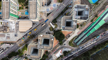 Canvas Print - Top drone view of Hong Kong cityscape