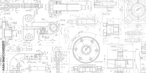 Fotomural Technical drawing background .Mechanical Engineering drawing.