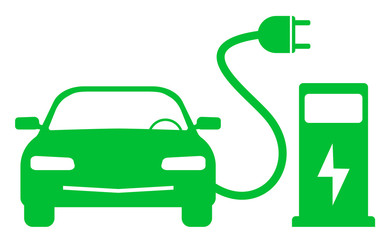 Wall Mural - green electric car and charging station symbol