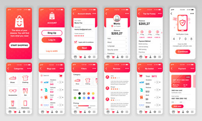 Set of UI, UX, GUI screens Shopping app flat design template for mobile apps, responsive website wireframes. Web design UI kit. Shopping Dashboard.