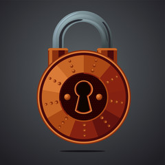 Cartoon vector lock. Vintage vector icon. Fantasy assets. Game design concept for gui.