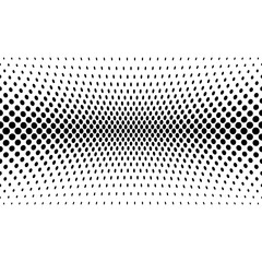 Poster - Black halftone bilinear horizontal gradient line of dots in diagonal arrangement on white background. Retro abstract vector design element