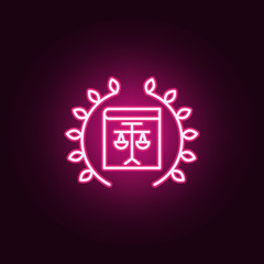 Poster - Justice, balance neon icon. Elements of Law & Justice set. Simple icon for websites, web design, mobile app, info graphics