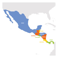 Wall Mural - Central America Region. Map of countries in central part of America. Vector illustration