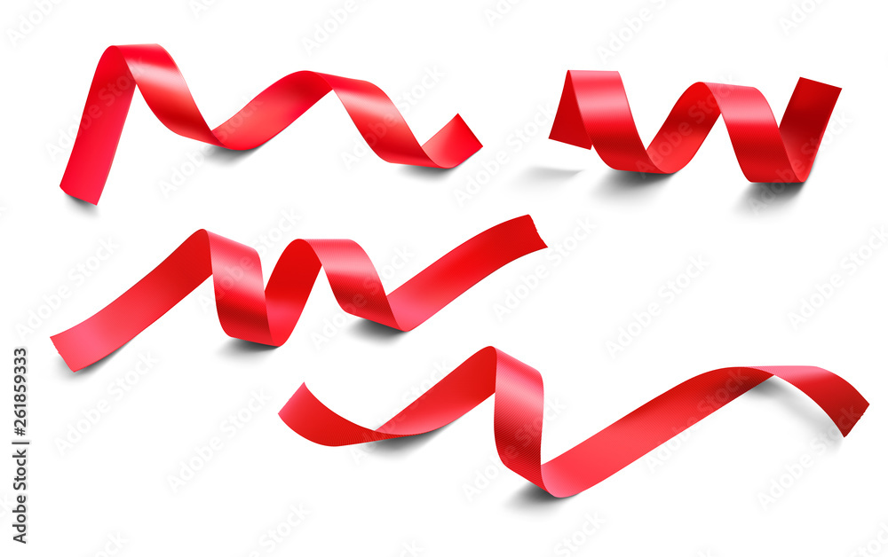 Set of realistic red ribbons on white background. Vector illustration ...