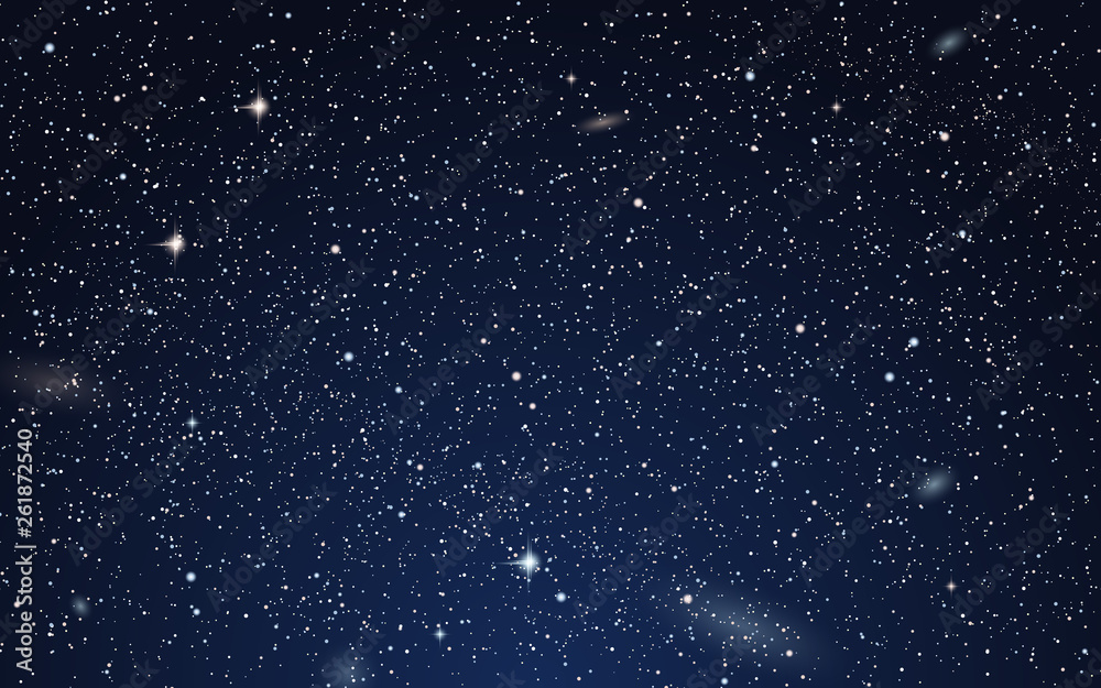 Night sky vector background with stars,  nebula and galaxies - obrazy, fototapety, plakaty 
