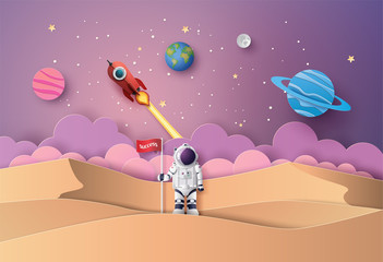 Wall Mural - astronaut with flag on the moon
