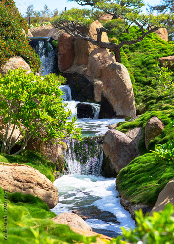 Waterfall Is In Japanese Garden Los Angeles Little Waterfall Is