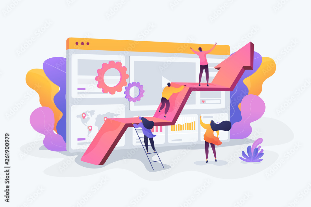 Challenge move for success, confidence winning competition, motivation goals achievement concept. Vector isolated concept illustration with tiny people and floral elements. Hero image for website. - obrazy, fototapety, plakaty 