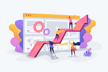 Challenge Move For Success, Confidence Winning Competition, Motivation Goals Achievement Concept. Vector Isolated Concept Illustration With Tiny People And Floral Elements. Hero Image For Website.