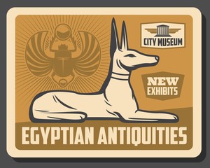 Poster - Ancient Egypt God Anubis statue and scarab beetle