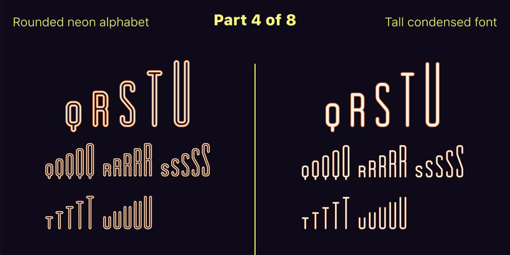 Condensed orange neon font, Rounded. Vector Set