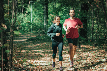 Young Couple Jogging, Nature, Outdoors