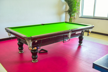 An empty billiard table