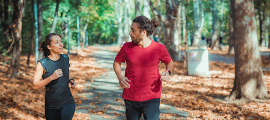 Wall Mural - Friends Jogging Outdoors. Park, Nature