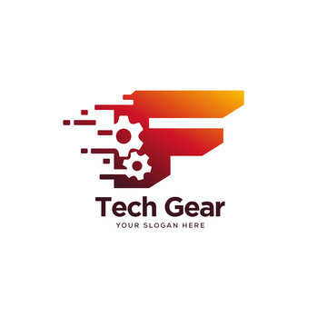 F initial tech logo designs concept, service tech logo template