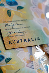 Wall Mural - Australian fifty dollar banknote. The new 2019 issue bill is designed to deter counterfeiting, the note is polymer and water resistant with a clear holographic strip. 