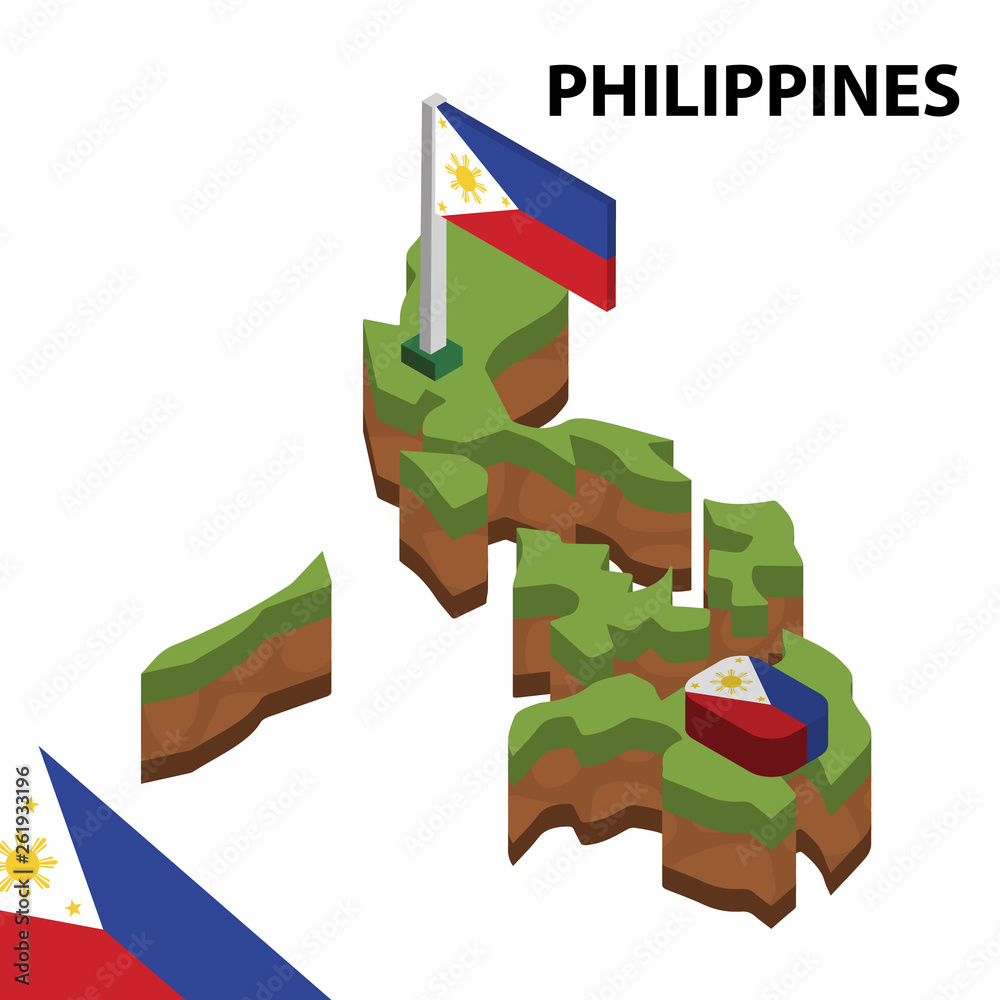 Isometric map and flag of Philippines. 3D isometric Vector Illustration ...