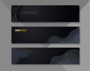 set of black abstract banners with geometric pattern.