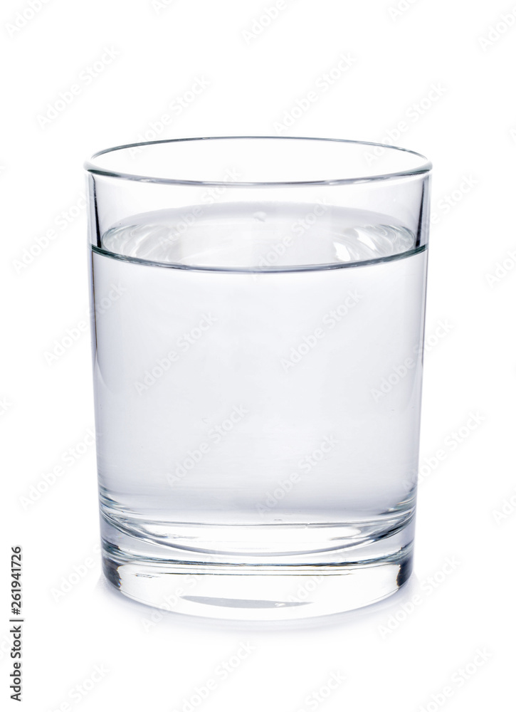 Glass of clean water on white background