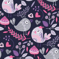 Wall Mural - Tribal bird seamless vector pattern.