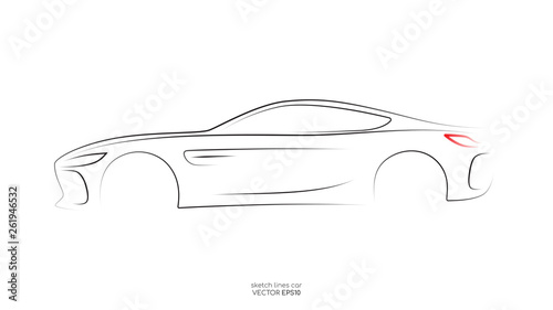 Modern Car Sketch Line Silhouette Side View Isolated On