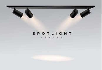 Wall Mural - four black moderns. shine into place. spot. spotlights with white light collection isolated on trans