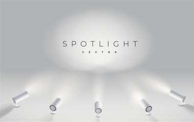 Wall Mural - five spotlights shine in one place. projector on the wall. minimalistic design. empty place. vector 