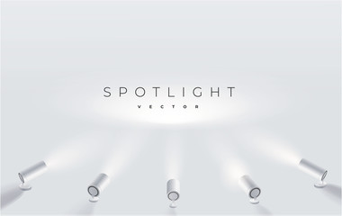 Wall Mural - five spotlights shine in one place. projector on the wall. minimalistic design. empty place. vector 