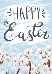 Wall Mural - Happy easter. Greeting card with a bouquet of white and blue flowers