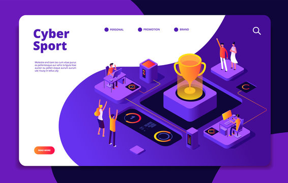 Cyber sport. Esports stream online video game gamer tournament computer console 3d games competitive market vector landing page. Illustration of cybersport, gamer video sport
