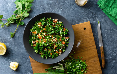 Poster - Raw ingredients cooking salad tabouli Healthy food